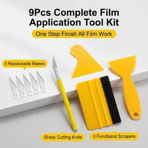 9-Piece Complete Film Application Tool Kit, All-In-One Set For Wall & Auto Film Work, Includes 3 Functional Scrapers, Sharp Cutting Tool With 5 Replaceable Blades, Ideal For DIY Sticker & Film Installation, Won’T Scratch Surfaces