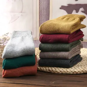 [ Buy 5 Save More ] EVELLYHOOTD Solid Color Fleece Cotton Knit Long Thick Warm Towel Crew Socks Fuzzy Socks for Autumn Winter One Size【Style with Boots Sandals Sneakers Clogs】 Thermal Womenswear