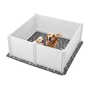 VEVOR Dogs Whelping Box, 60 x 60 x 24 inch, Plastic PVC Puppies Playpen with Height Adjustable Door and Washable Pee Pad, Anti-Deformation Indoor Puppy Play Pen for Extra Large Breed Dogs, Milk White