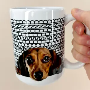 Dachshund Coffee Mug Hidden Message Cup with Adorable Dog Design and Geometric Patterns Unique Gift Idea