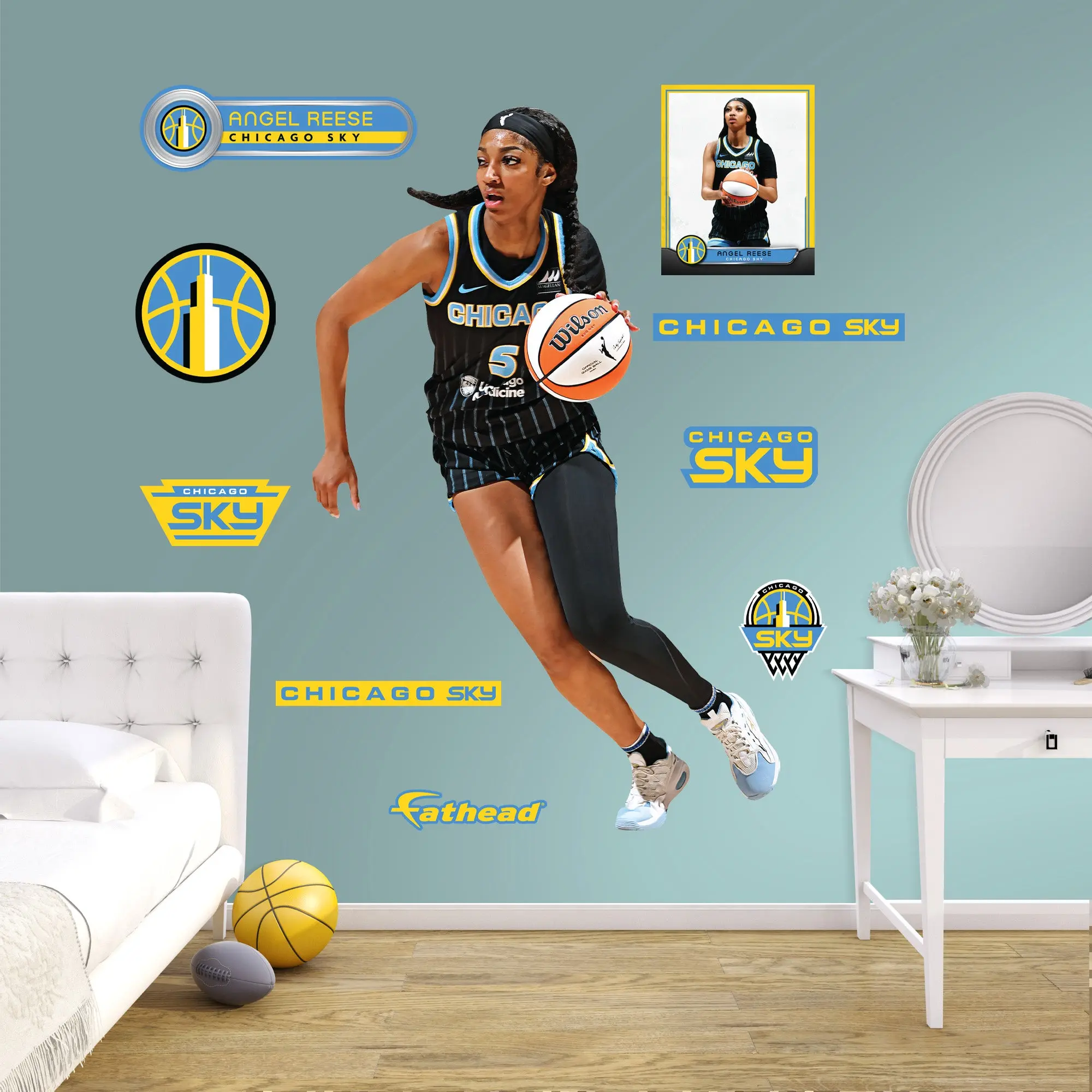 Colorful Customizable Commitment-Free Vinyl Wall Decals - Official WNBA Chicago Sky Angel Reese RealBig Collection - Room Decor Decoration Items for Living Room