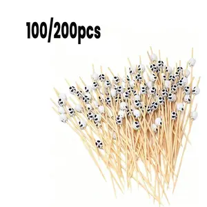 10-200 Bamboo Skull Cocktail Picks, Fruit Sticks, Sandwich Appetizer Skewers, Wedding Birthday Party Decorations, Multicolor Skeletons, 4.7 Inch, Perfect for Parties