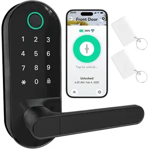 Fingerprint  Door Lock with Handle & Keypad - Built-in WiFi Remote Access, Keyless Entry for Front Door,  & Airbnb, App Control, Compatible with Alexa & , Easy DIY Install