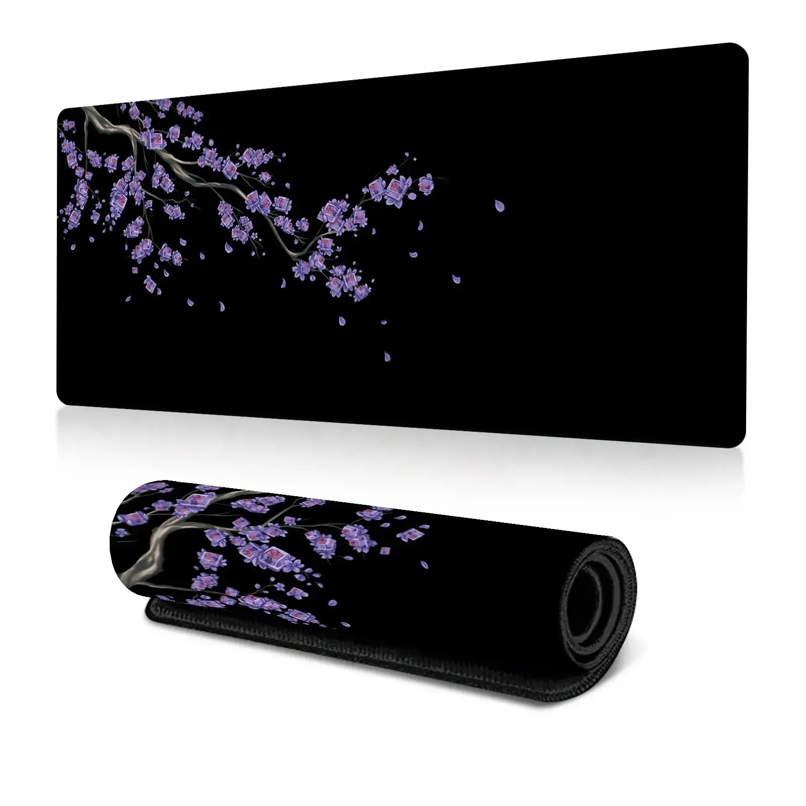 Floral Theme Extended Large Gaming Mousepad - 1 Count, Stitched Edges, Non-Slip Rubber Base, Desk Cable Organizer, PC Accessories for Gaming Setup & Office Use (Home Supplies)