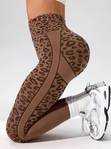 Women's Leopard Print High Waist Sports Leggings, Gym Fitness Leggings, Casual Comfy Breathable Skinny Pants for Yoga Gym Workout Running, Ladies Sportswear for All Seasons