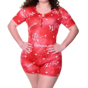 Red Capricorn horoscope onesie Cotton Breathable Comfort Comfy Cute Soft Stretchy Womenswear Bodysuits Lightweight womenswear pajama lady homewear
