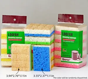 3-Color Thickened Loofah & Cellulose Sponge Scrubbers, 3-Layer Heavy Duty Kitchen Cleaning Sponges for Dishes & Pots, Natural Plant Fiber Loofah Scouring Pads, High Absorbency Anti-Grease Dish Scrubbers, Soft Durable Rich Foam Household Cleaning Tool
