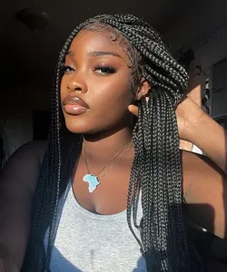 36" Braided Wigs for Black Women Knotless Braided Lace Front Wigs Box Braid Wig 9×6 Lace Front Braided Wig with Baby Hair Dark Brown Synthetic Hair