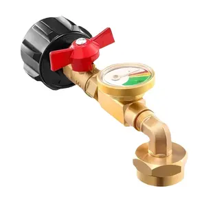 Propane Refill Adapter with Valve & Gauge, Gas Cylinder Filling Connector, Solid Brass QCC1 / Type1 Refill Elbow Fill 1Lb Bottle From 5-40Lb Tank,Ball Valve Gas Tank Gas Connector Accessories