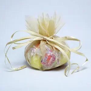 Gold Small Flower Edge Organza Pouch | 12 Count