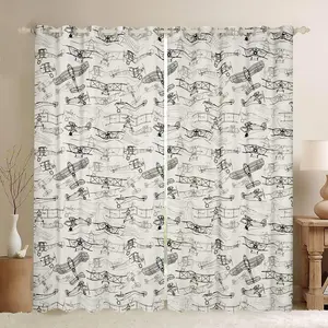 Airplane Curtains for Bedroom Living Room,(2 Panels) Flight Blackout Curtains,Travel Grey and White Darkening Dreapes,Aircraft Window Treatments