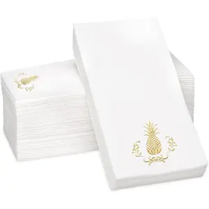 Pineapple  Foil Stamped Airlaid Paper Dinner Napkins, 1/6 Fold 12"x17" Disposable Guest Hand Towels - Absorbent, Linen-Like, Weddings, Receptions, Parties, Bathroom (, 100 Count)