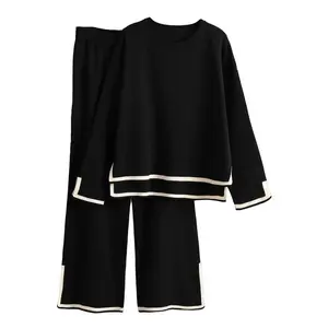 Women’s two-piece sweater set: long-sleeve knitted sweater top and wide-leg casual pants with an elastic belt; women’s underwear/lingerie set; loose-fit casual pants. GARMENTARY