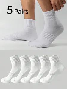 5 Pairs Men's Casual Sports Crew Socks, Breathable Sweat-Wicking Summer Thin Socks, Soft Skin-Friendly, Daily Wear, Youth School Sports