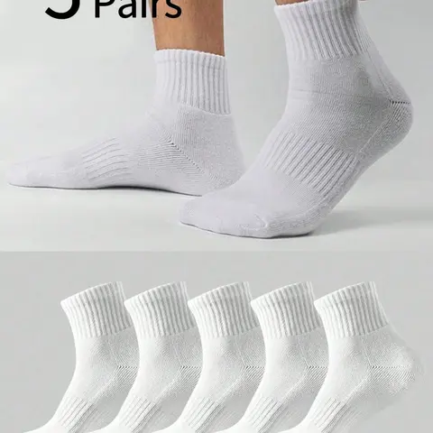 5 Pairs Men's Casual Sports Crew Socks, Breathable Sweat-Wicking Summer Thin Socks, Soft Skin-Friendly, Daily Wear, Youth School Sports, All Season Socks