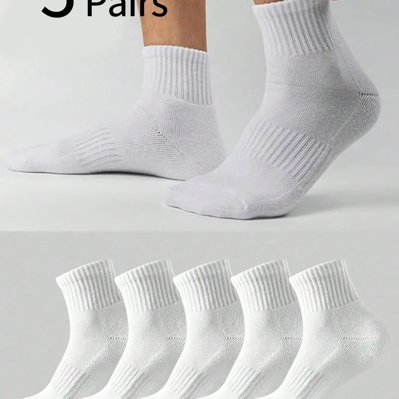 5 Pairs Men's Casual Sports Crew Socks, Breathable Sweat-Wicking Summer Thin Socks, Soft Skin-Friendly, Daily Wear, Youth School Sports, All Season Socks