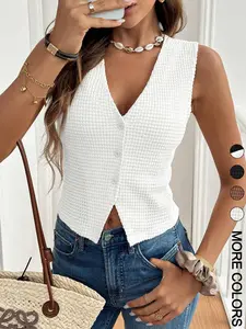 Women's Solid Color Tank Top, Casual Sleeveless Top for Work Office Business, Ladies Clothes for Summer