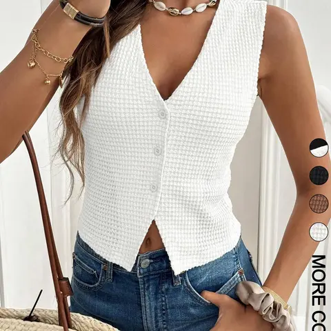 Women's Solid Color Basic Minimalist Camisole Plain Tank Top, Casual Fashion Sleeveless Top for Work Office Business, Ladies Clothes for Summer Womenswear