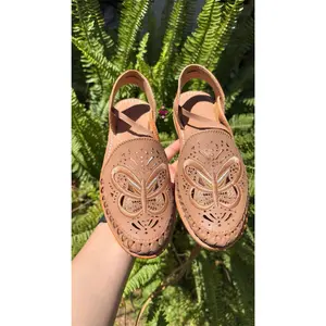 Mariposa Dorada- Golden Butterfly Embroidered Lace Up Huaraches