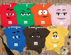 Youth & Adult Matching Costume Shirt M and M Tshirt Halloween Costume Shirt Candy Group Cosplay M and M Candy Halloween Costume for Family Group Shirt