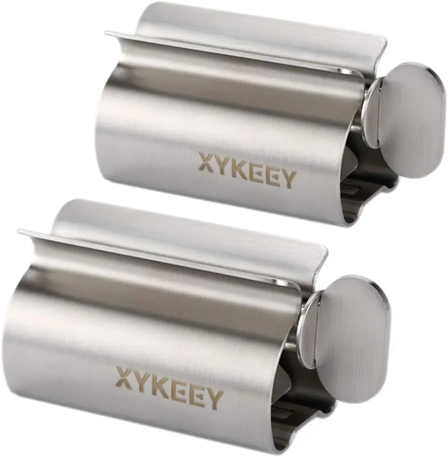 Set of 2 Toothpaste Squeezer Rollers, Toothpaste Tube Wringer Seat Holder Stand (Stainless)