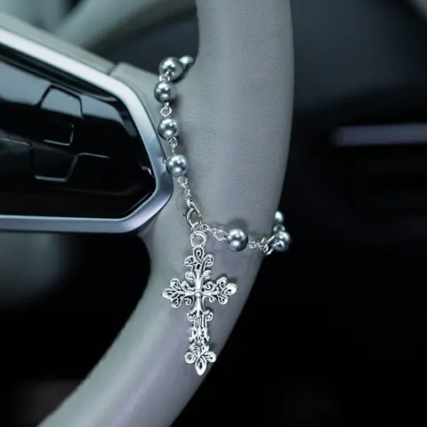 Car interior  Cross Pendant Beaded Keychain, Decorative Car Accessory, Aesthetic Car Accessory, Stylish Cross Design, Perfect for Vehicle Decoration, Car Decor Gift