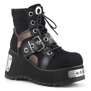 Demonia Scene-53 Black Vegan Leather-Fishnet Fabric Ankle Boots
