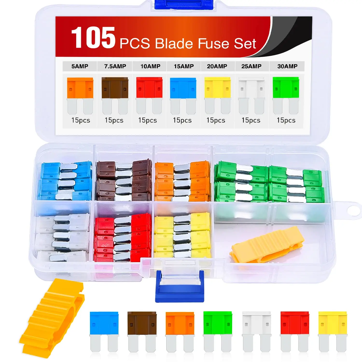 Nilight 105PCS Micro2 Fuse ATR APT Car Blade Fuses Assortment Kit Micro 2 Replacement 5A 7.5A 10A 15A 20A 25A 30A Automotive with Puller for Cars Trucks SUVs RVs, Multiple Amps, Nylon Housing Vehicle