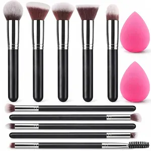 Makeup Brushes Set, Professional Foundation Eyeshadow Concealer Blush Powder Bronzer Applicator, 2 Blender Sponge with Beauty Paper Case