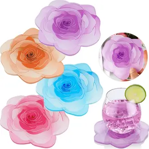 NiHome 4-Pack Acrylic Coasters,Rose Shape Desk Coasters,Decorative Desk Accessories for Bar,Kitchen,Dining Table,Perfect for Tabletop Protection.