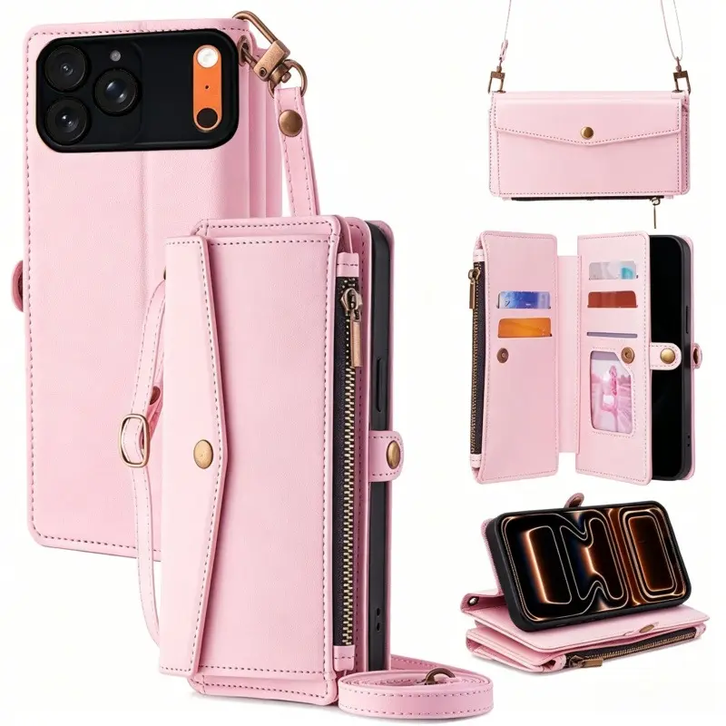 iPhone 12 13 14 15 16 17 Pro Pro Max,Fashion Designer Large Capacity Crossbody Messenger Leather Phone Case, Magnetic Flip Wallet Card Slot Purse, Wrist Hand Strap Shockproof Full Body Cover, Anti-Scratch Anti-Drop Multifunctional Luxury Pocket Case, Cash