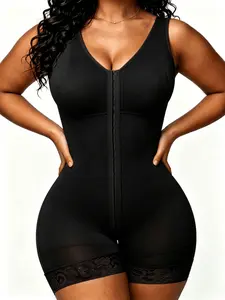 1 Count Solid Color Women's Tummy Control Butt Lifting High Waisted Shaping Shapewear, Zipper Crotch Design Bodysuit, Fajas, Smooth Silhouette Jumpsuit, High Stretch Comfort Sculpting Body Shaper, Suitable for Daily Wear & Outdoor Use