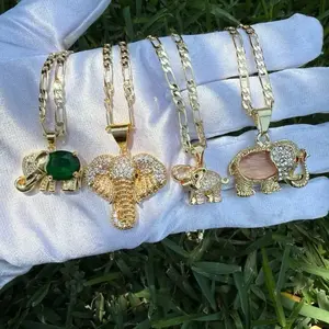 Elephant Strength Wisdom Necklace - Gold-Tone Elephant Pendant with Green Gemstone DesignGift