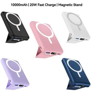 Portable Charger Power Bank, Magnetic Power Bank, Travel Essentials Magnetic Phone Charger, Portable Chargers MagSafe Power Bank 10000mAh with Foldable Stand, 3‑Device Fast Charging 20W USB‑C Magnetic Wireless Portable Charger for iPhone 17/16/15/14/13/12