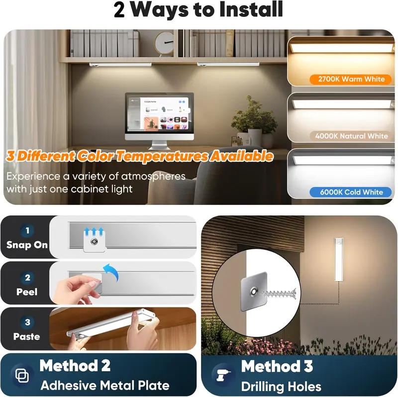 Motion sensor under cabinet lights 3/6/9 pack -rechargeable, magnetic, adjustable brightness for kitchen counter & bedroom