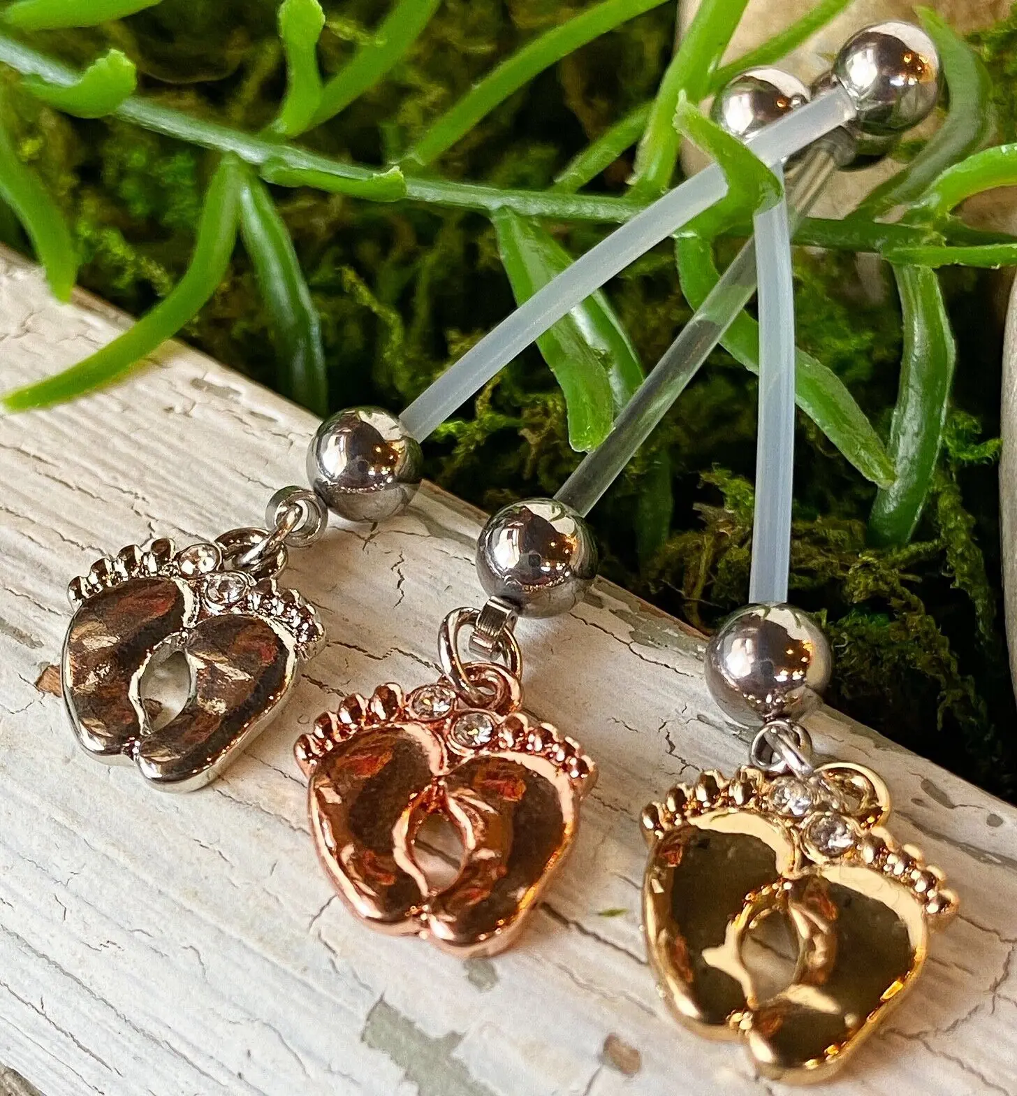 1" Bio Flex Pregnancy Baby Feet Belly Ring Maternity Navel 14g