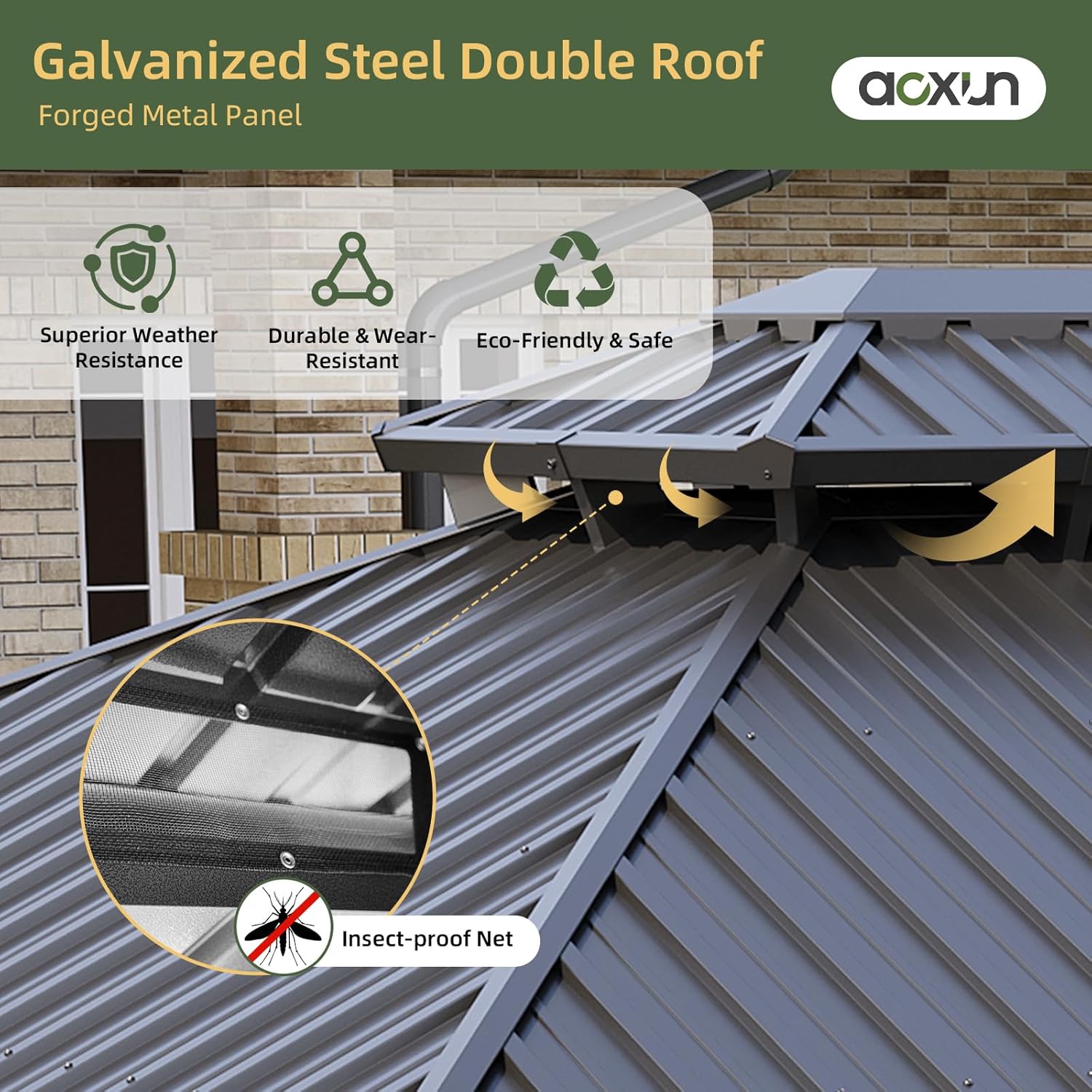 【2 Packages ship separately】Aoxun 12'x10' Hardtop Gazebo Aluminum Frame Galvanized Double Roof Canopy with Netting & Curtains for Garden Patio Storage Shed 【2 Packages ship separately】Aoxun 12'x10' Hardtop Gazebo Aluminum Frame Galvanized Double Roof Canopy with Netting & Curtains for Garden Patio Storage Shed