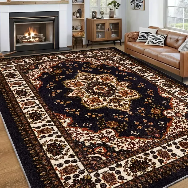 Vintage brown bohemian-style living room rug; a soft and comfortable low-pile rug with a non-slip design; machine washable and easy to maintain; foldable; suitable for dining rooms, home offices, offices, bedrooms, and other home decor settings