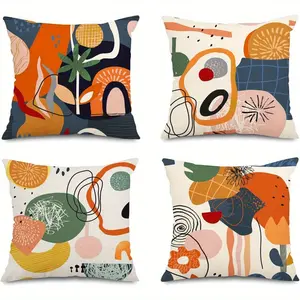 4pcs Abstract Art Mid Century Modern Throw Pillow Covers Colorful Boho Aesthetic Floral Geometric Minimalist Pillow Covers for Couch Outdoor Decor
