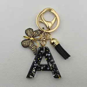1pc Women's Letter Keychain A-Z - Black Letter with Golden Butterfly Pendant, Lobster Clasp Design - Convenient Key Ring, Ideal for Valentine's Day, Birthday Gifts or Daily Use - Exquisite Women's Pendant, Whimsical Shape, Highly Decorative