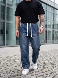Men's loose-fit casual Plain denim jeans with multiple pockets, wide-leg style, Streetwear Pants. Comfortable and fashionable, perfect for daily wear. If you prefer a loose fit, we recommend ordering one size up.