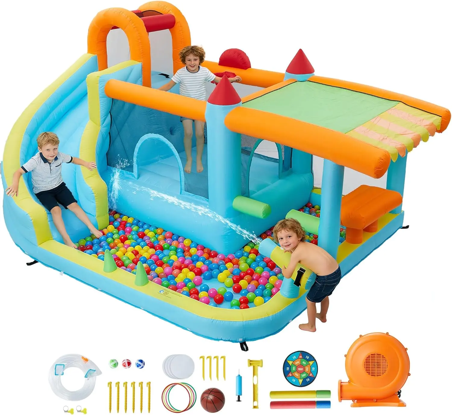 Gaomon Kids' Inflatable Bouncy Castle - 12-in-1 Indoor/Outdoor Fun Playset with Slide and Included Air Blower