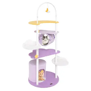 COSTWAY - 62 Inches Large Cat Tower with Metal Frame and Jumping Platforms-Purple