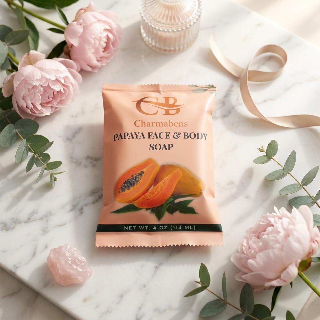 Charmabens Papaya Face & Body Soap – Gentle Cleansing Bar with Papaya Extract | Smooth & Radiant Skin Care (4oz)