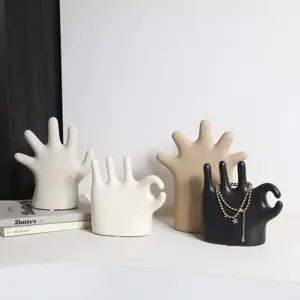 Modern Minimalist Abstract Art Ceramic Decorative Piece, Cute Hand Shape Ornament for Study Room, Bedside Table, Desktop Decoration
