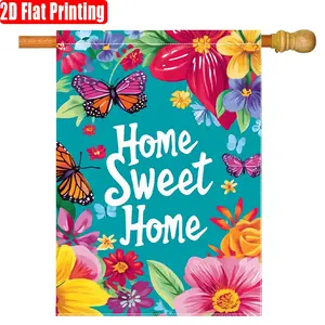 Floral Home Sweet Home Spring Garden Flag, 28x40 Inch Double-Sided Yard Decoration, Outdoor Lawn Flag, Inspirational Design