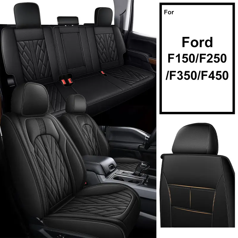 Truck For Ford F150 2009-2026&F250/F350/F450 2017-2026 Custom Car 5-Seat Covers Full Set Waterproof Fuax Leather Full Coverage Front & Rear Full Set All inclusive Customed Car Cushions