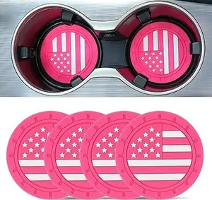 4PCS American Flag Car Coasters, Car Cup Holder Coaster Universal Non-Slip Cup Holders, Anti Scratch Insert Cup Coasters, Car Interior Accessories for Women and Men( Dark Pnk)