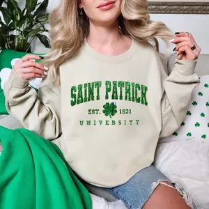 Youth Shirt St. Patrick University Sweatshirt, Lucky Varsity Sweats, Cute St Patty's Hoodie, Four Leaf Clover Crewneck, Leopard Shamrock, Lucky Crewneck