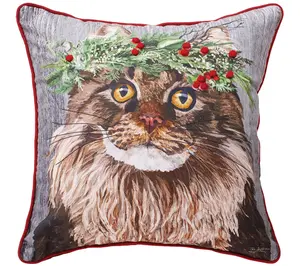 C&F Home 18" x 18" Cat Flower Crown Embellished Throw Pillow